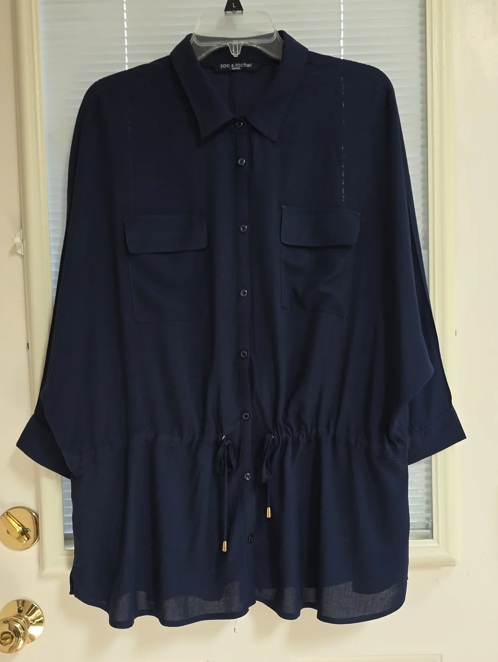 Zac & Rachel Navy Button-Front Drawstring Tunic